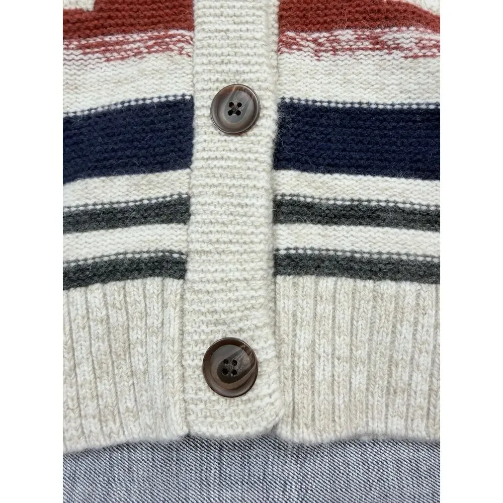 Pendleton Glacier Stripe Lambswool Shawl Cardigan Sweater Oatmeal Mens Sz Small
